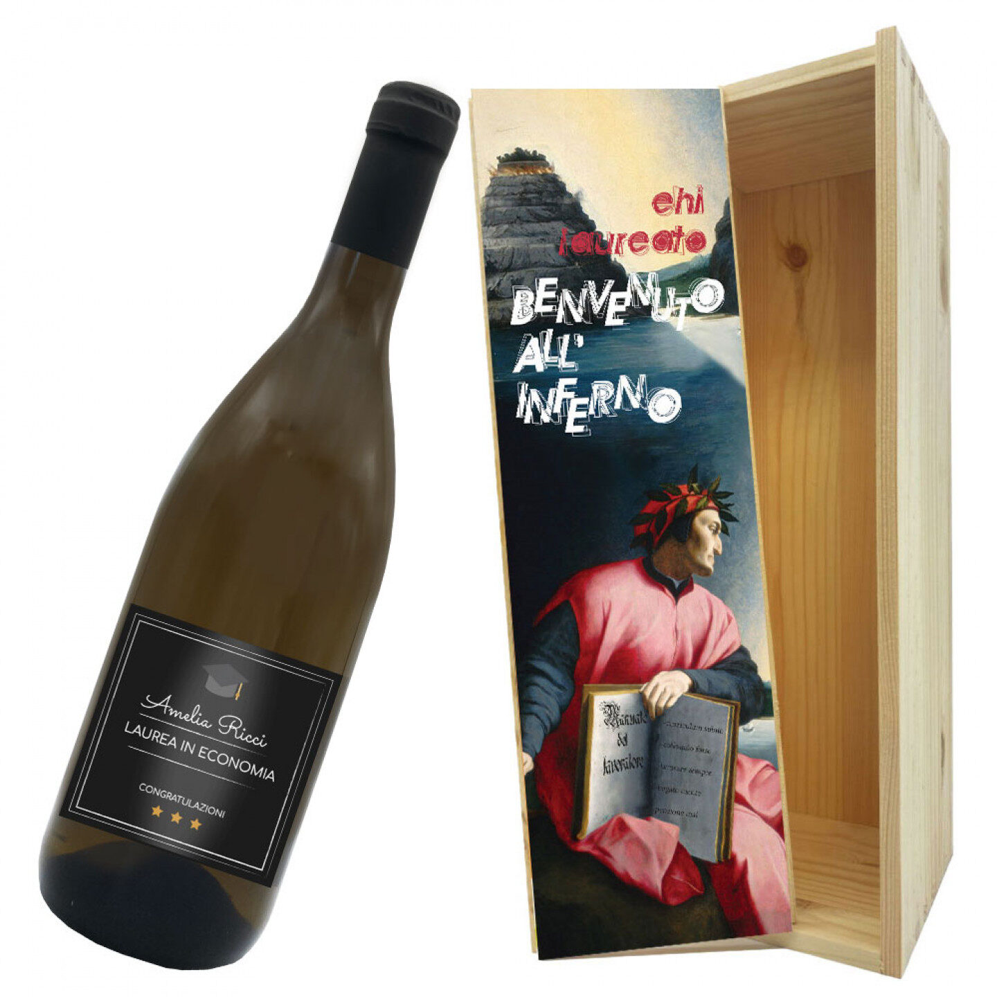 Bottiglia personalizzata e confezione regalo per laurea - 1