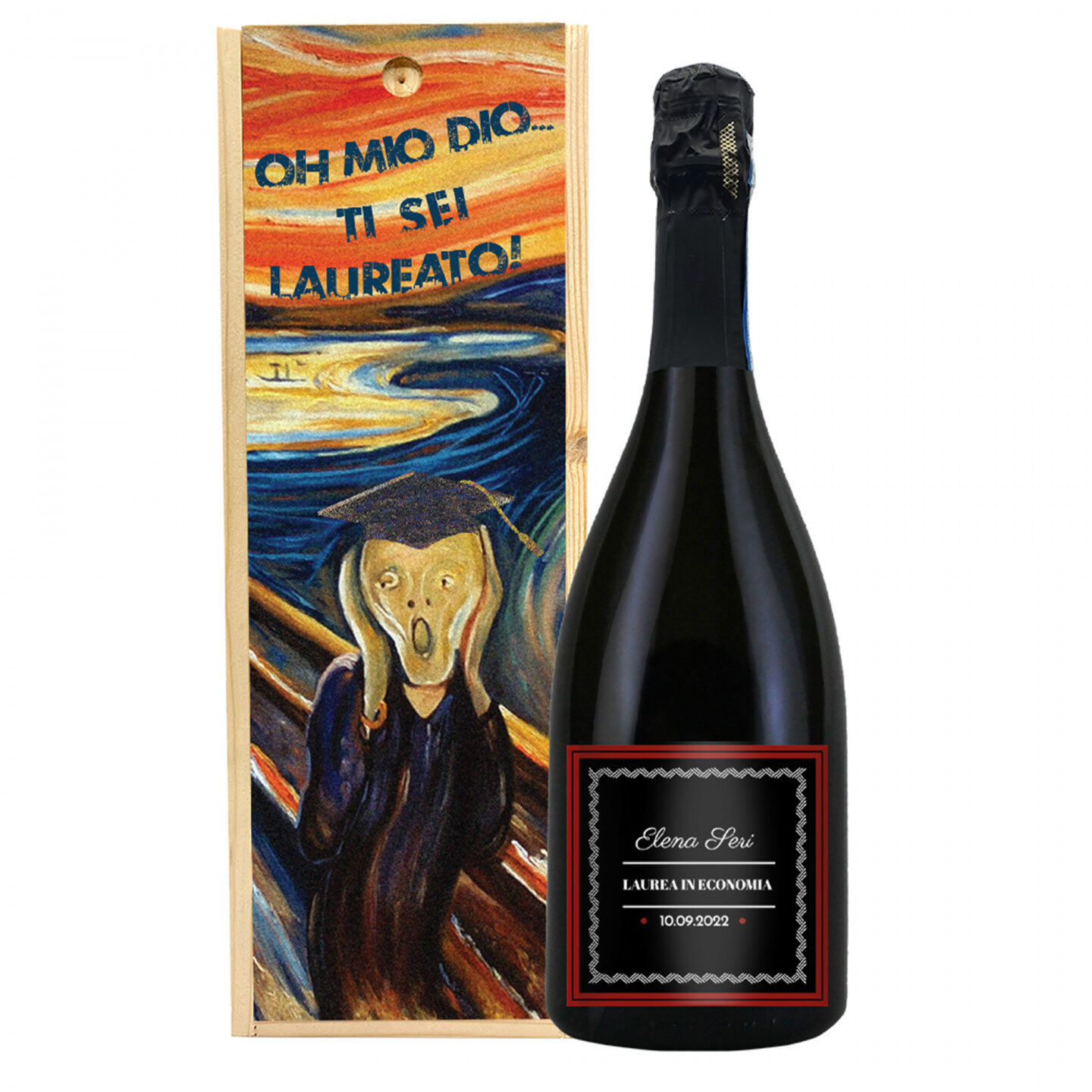 Bottiglia personalizzata e confezione regalo per laurea - Prosecco Brut - 1