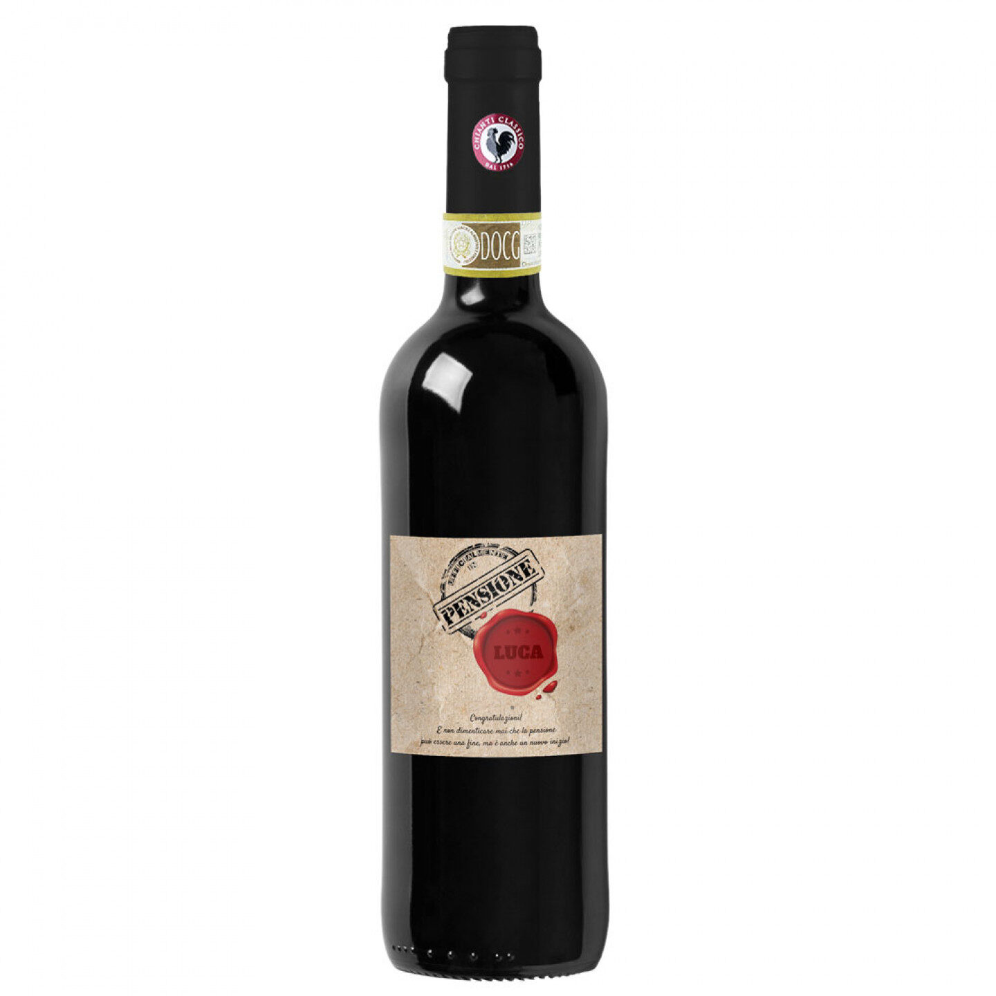 Chianti Classico DOCG -  bottiglia personalizzata idea regalo Pensione - 1
