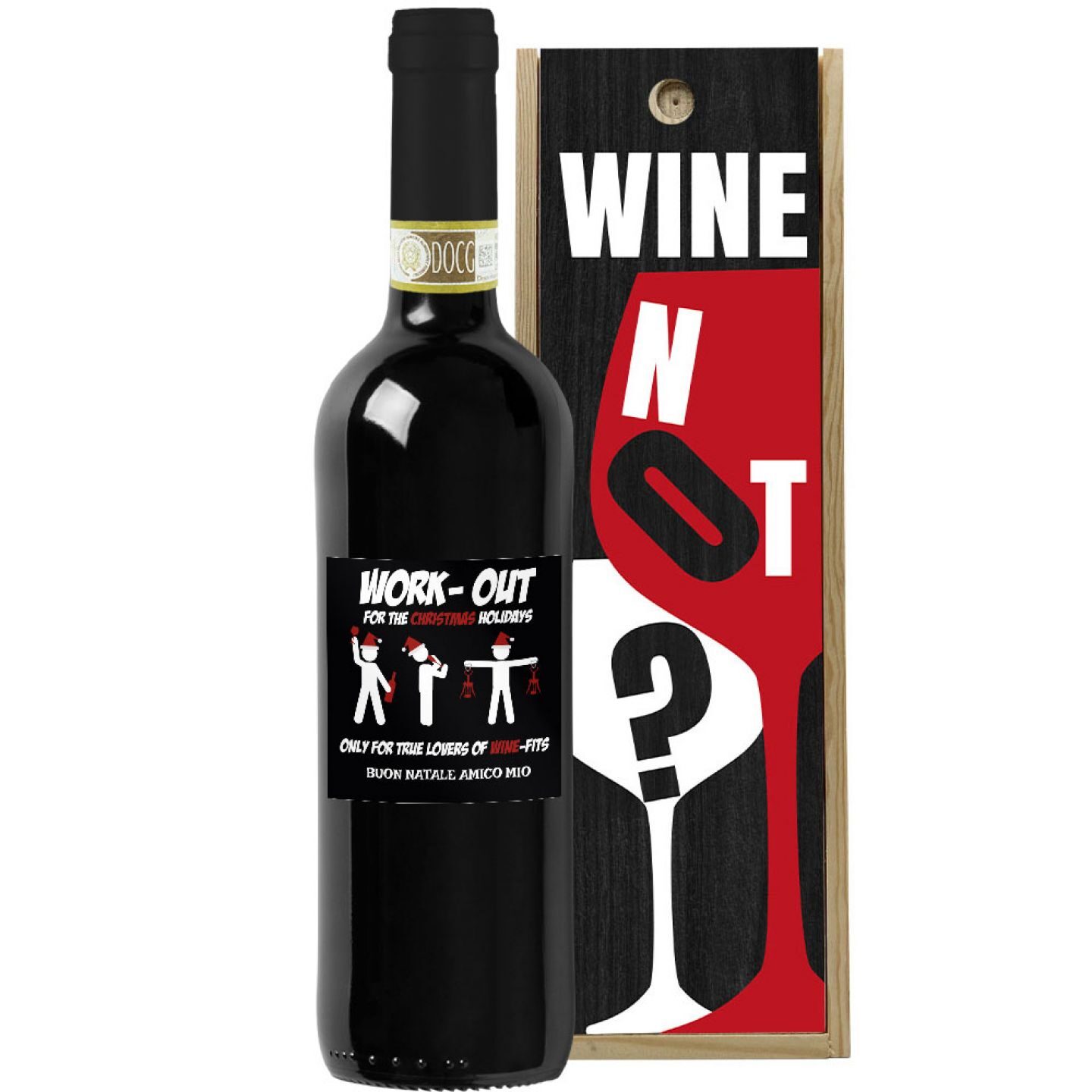 Bottiglia personalizzata con cassetta in legno per Natale - 4