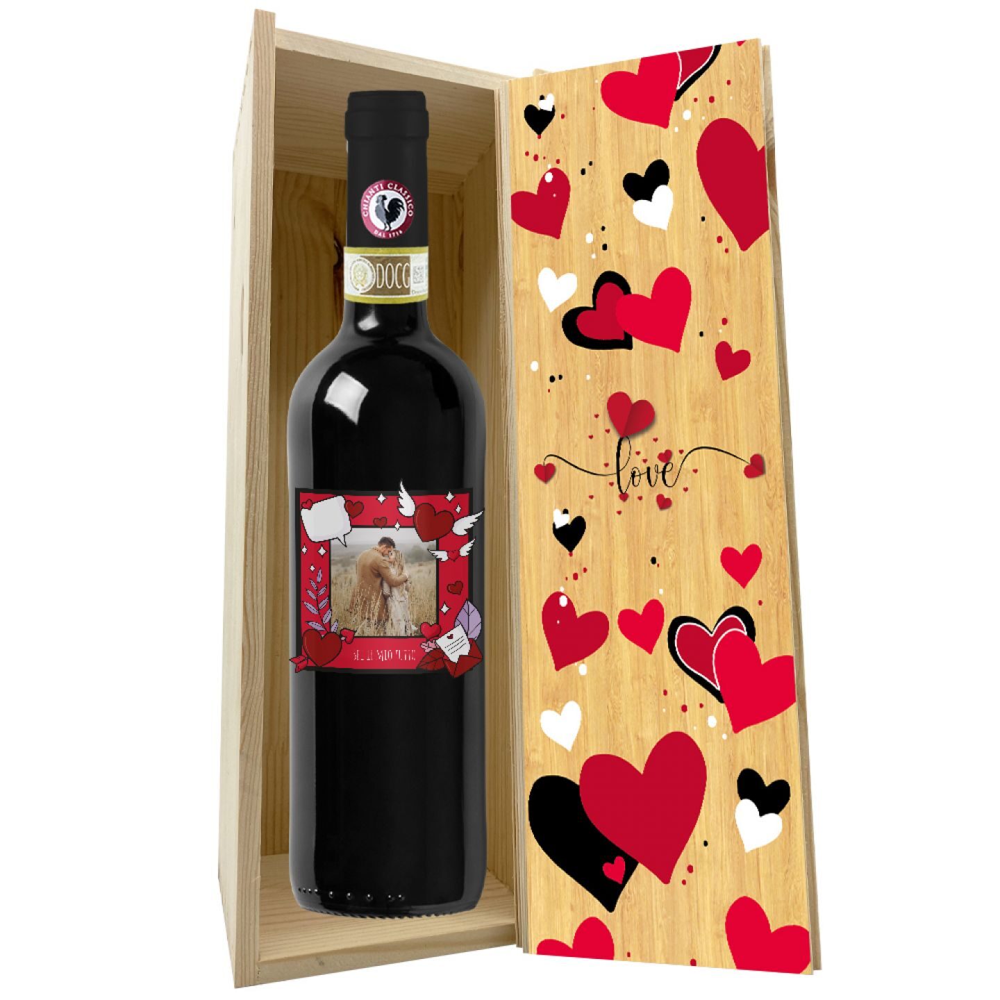 Chianti Classico DOCG -  bottiglia e cassetta in legno per San Valentino - 1
