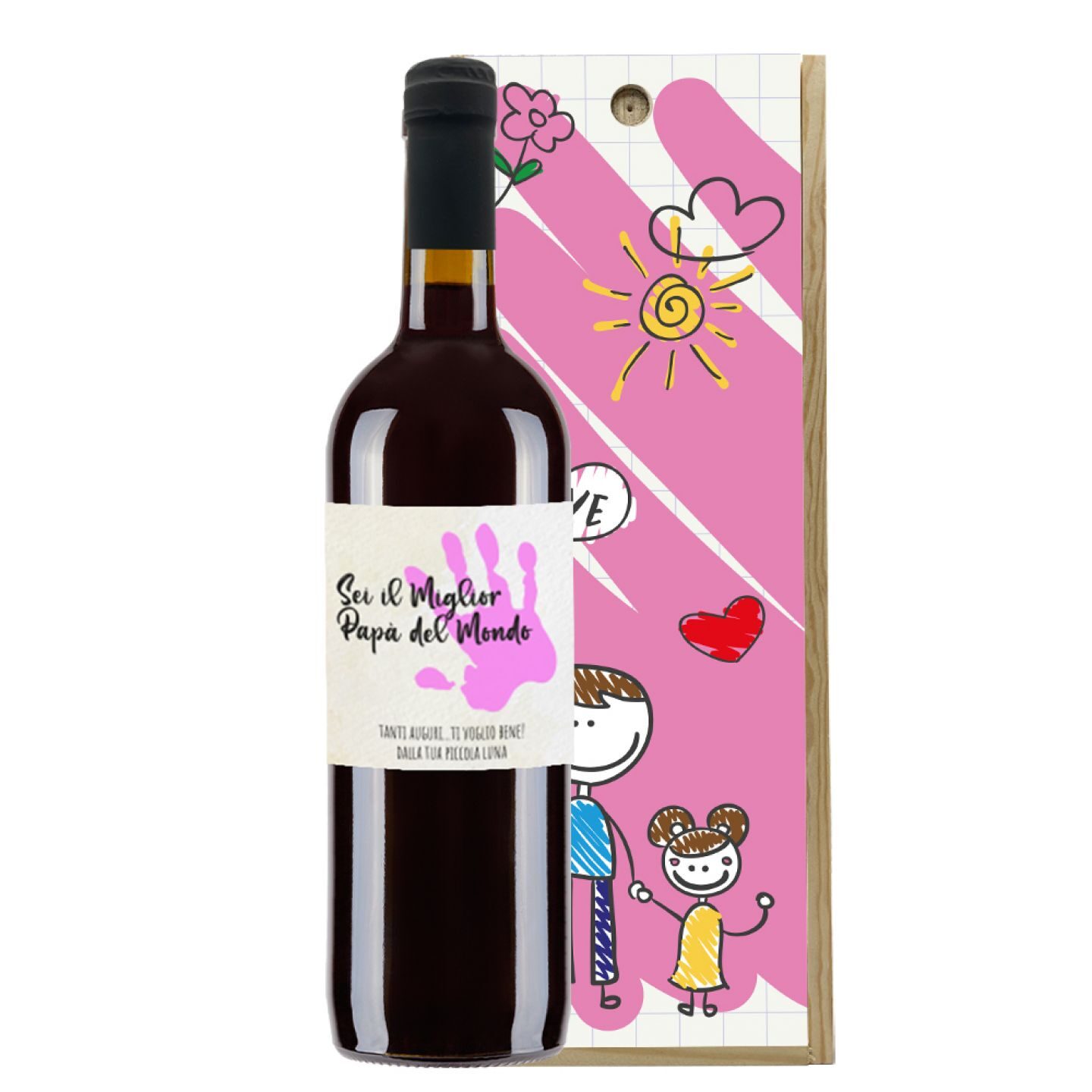 Vino personalizzato per la festa del papà con cassetta in legno - 1