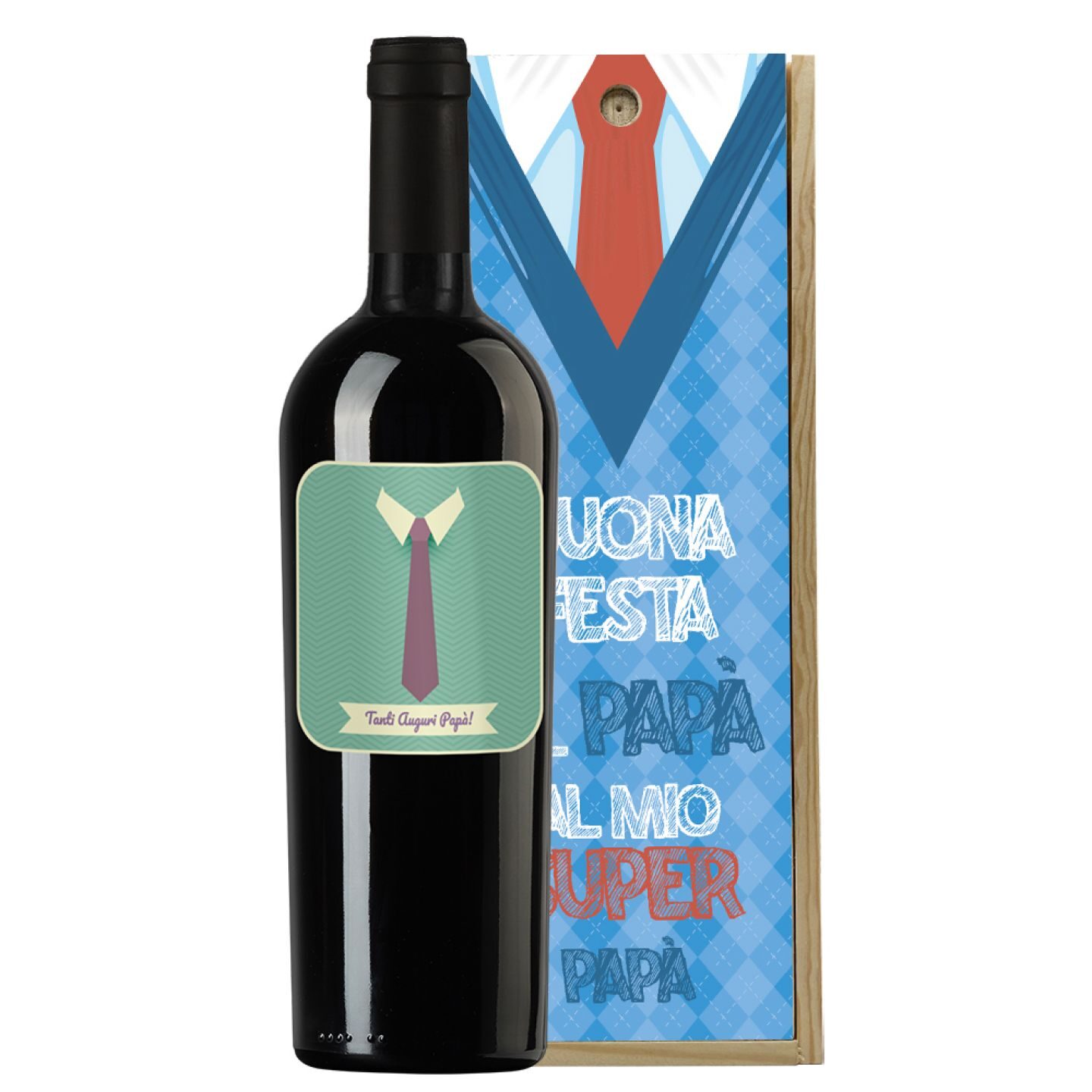 Vino rosso e cassetta in legno per la festa del papà - 1