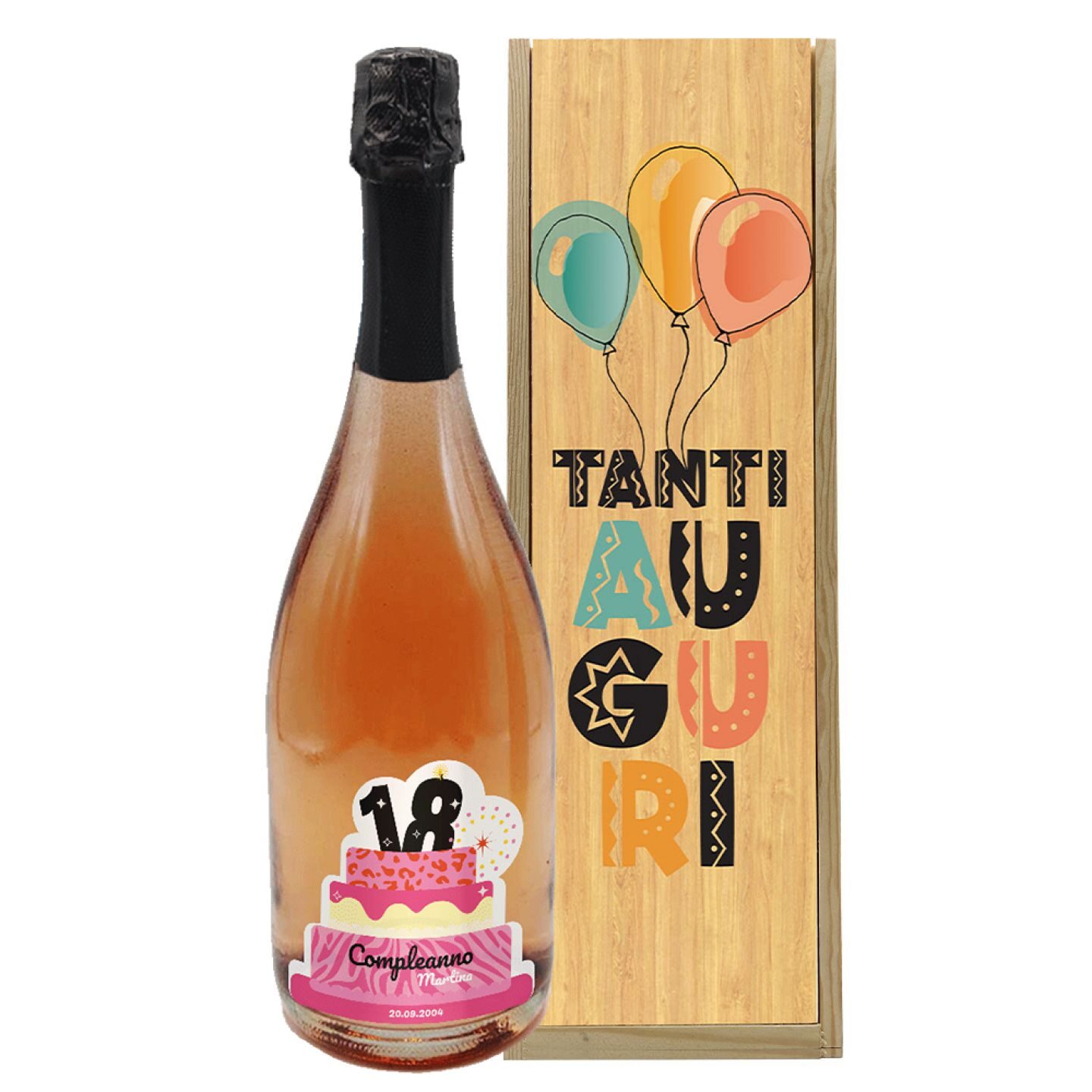 Prosecco Rosé DOC - Bottiglia personalizzata e cassetta per compleanno 18 anni - 1