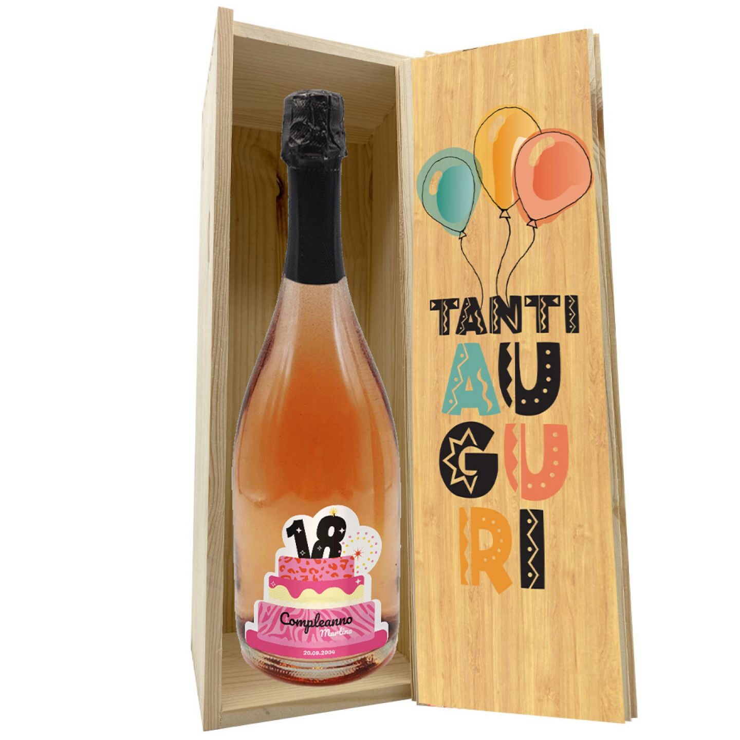 Prosecco Rosé DOC - Bottiglia personalizzata e cassetta per compleanno 18 anni - 2