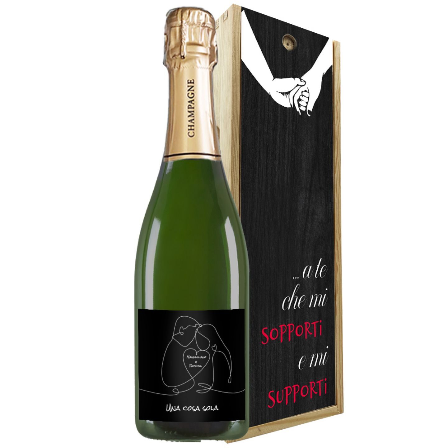 Champagne Brut - Regalo personalizzato per San Valentino con cassetta in legno - 1