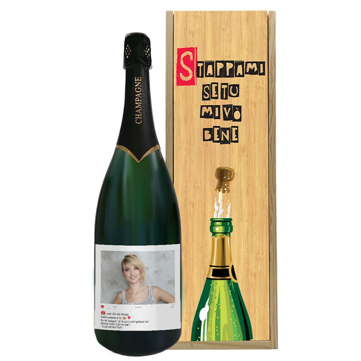 CHAMPAGNE 1.5 lt. - MAGNUM Personalizzato con foto, dedica e cassetta in legno - 1