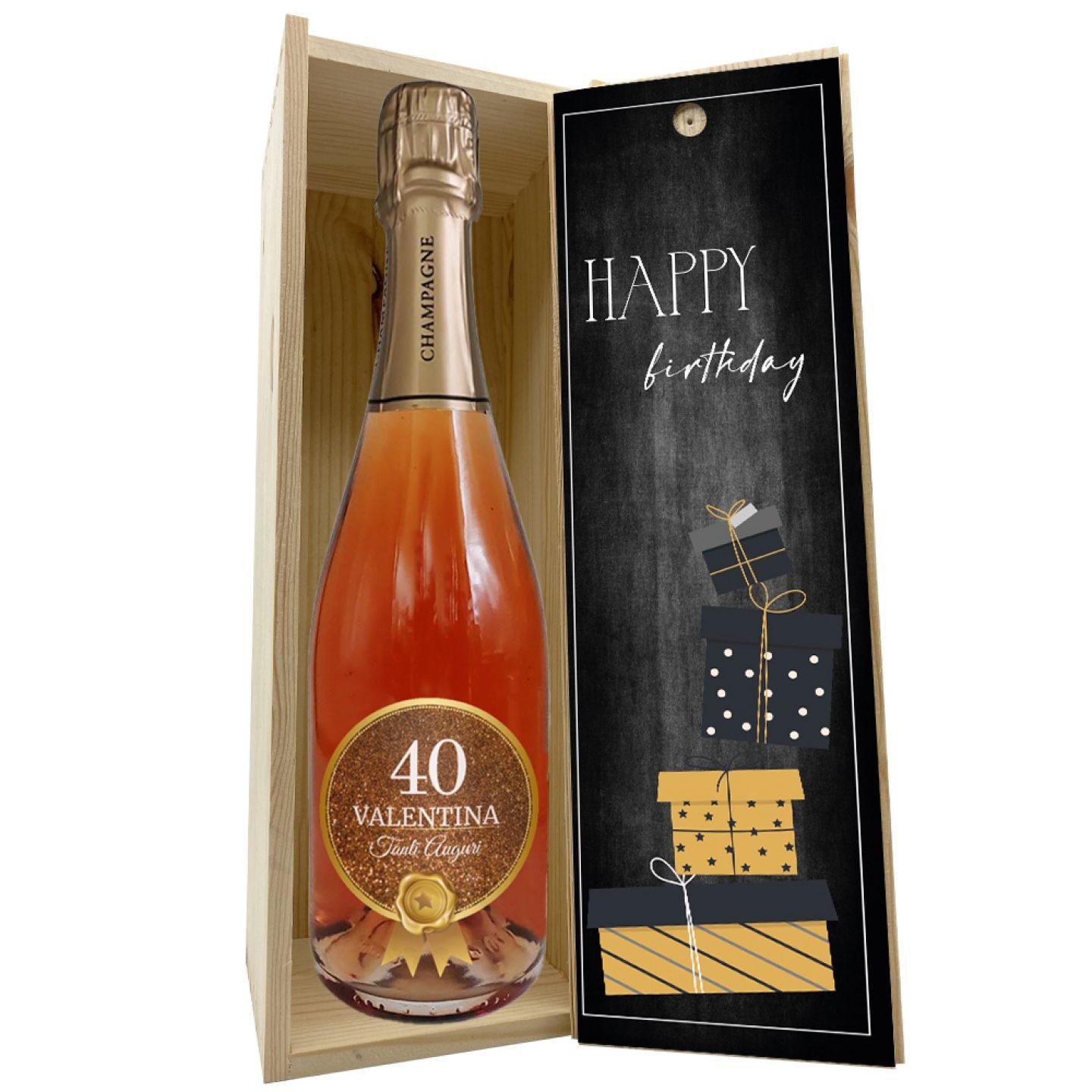 Champagne personalizzato con cassetta in legno idea regalo compleanno 40 anni - 2