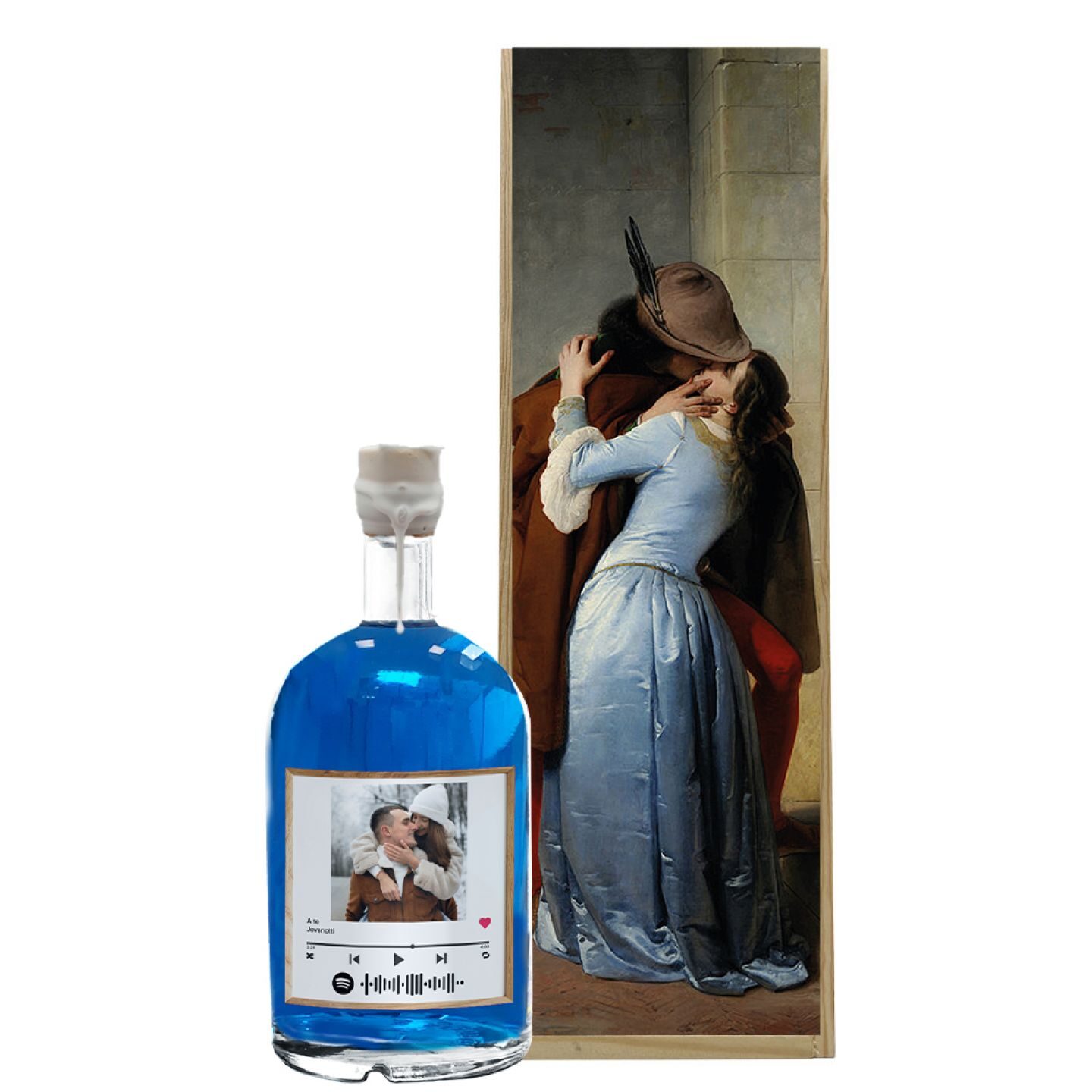 Blue Dry Gin personalizzato con cassetta regalo- Idea Regalo foto e dedica Anniversario o San Valentino - 1