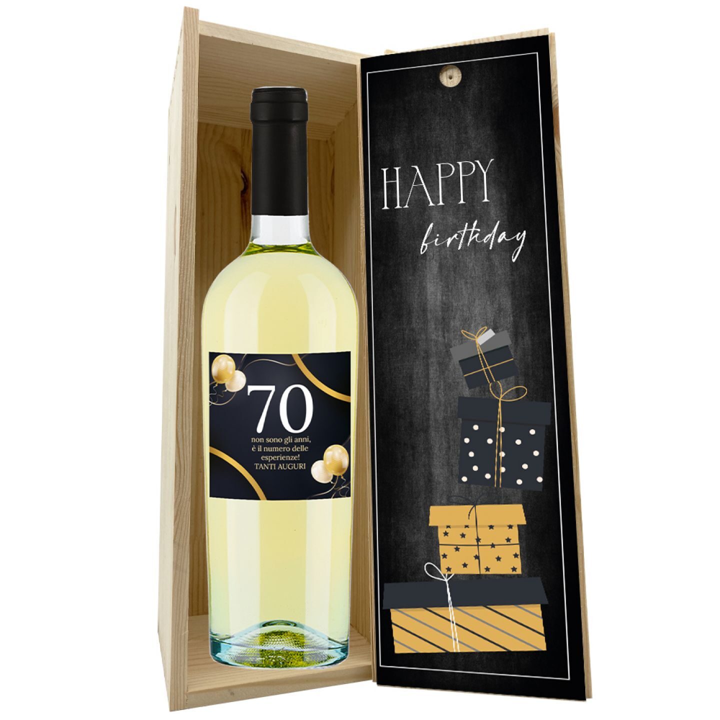 Chardonnay - Bottiglia e cassetta in legno personalizzata- idea regalo 70 anni - 4