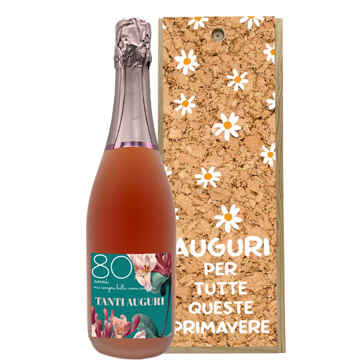 Franciacorta Brut Rosé DOCG - Idea Regalo compleanno 80 anni con cassetta in legno - 1
