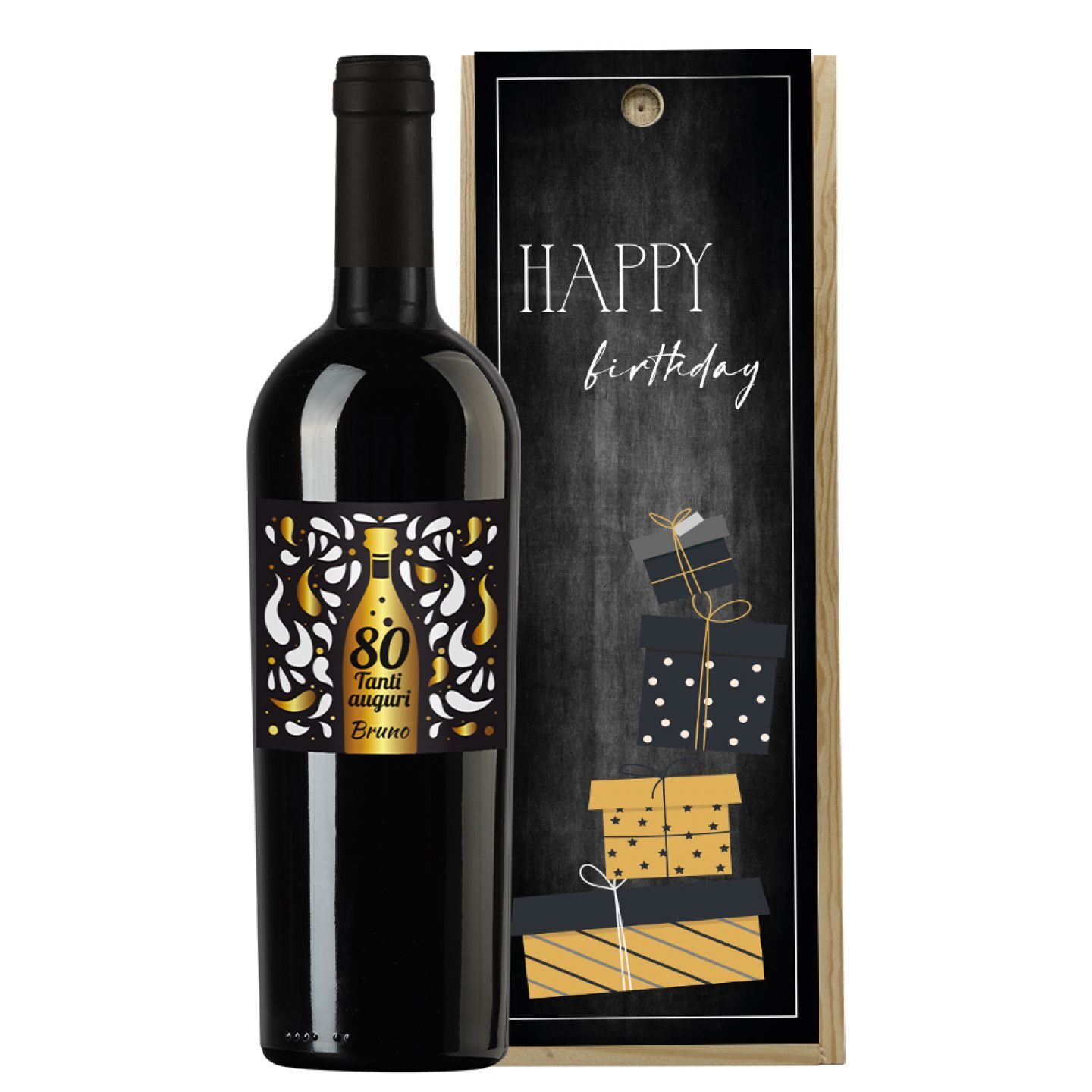 Bottiglia personalizzata e cassetta in legno - idea regalo 80 anni - 4