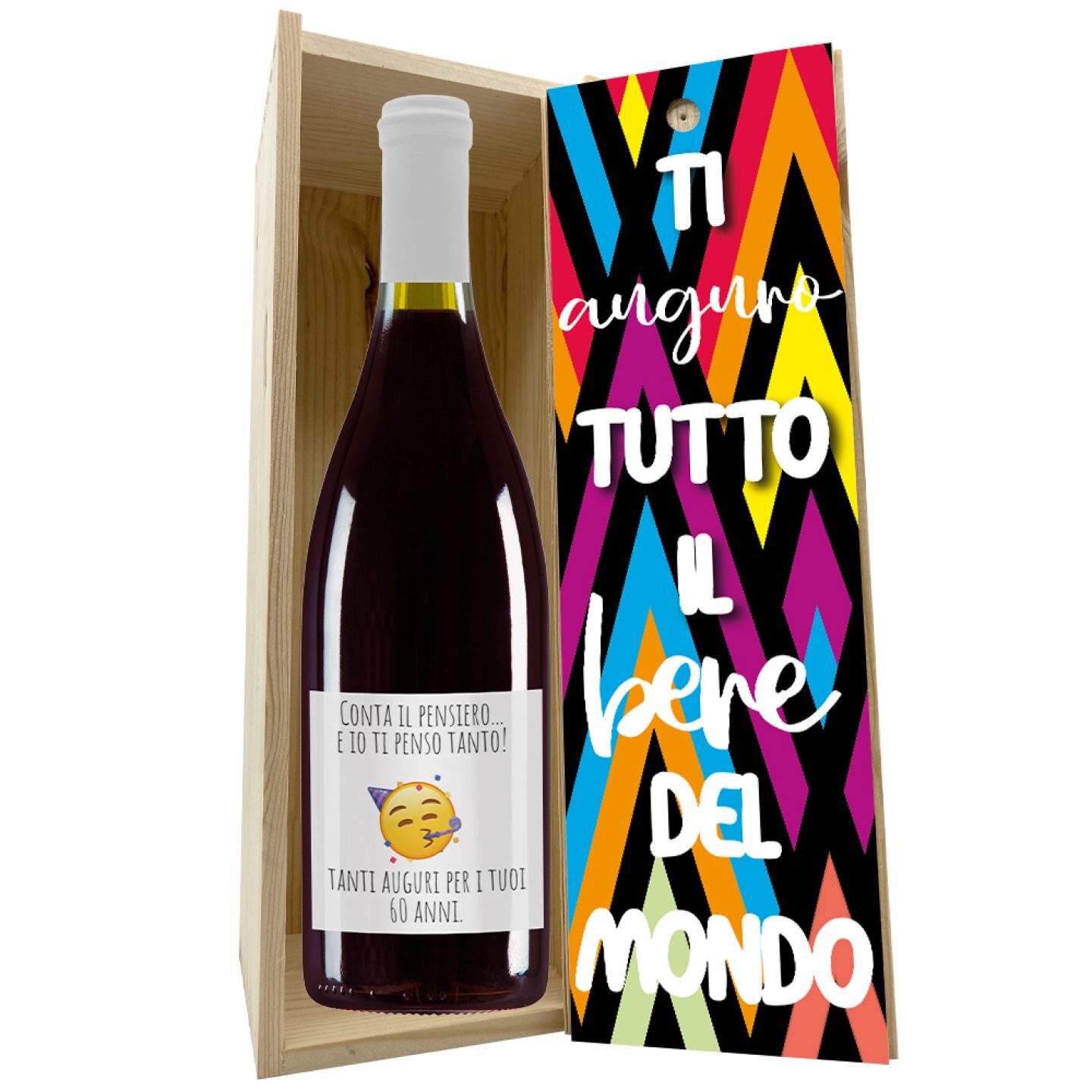 Bottiglia personalizzata con cassetta in legno - idea regalo compleanno 60 anni - 4