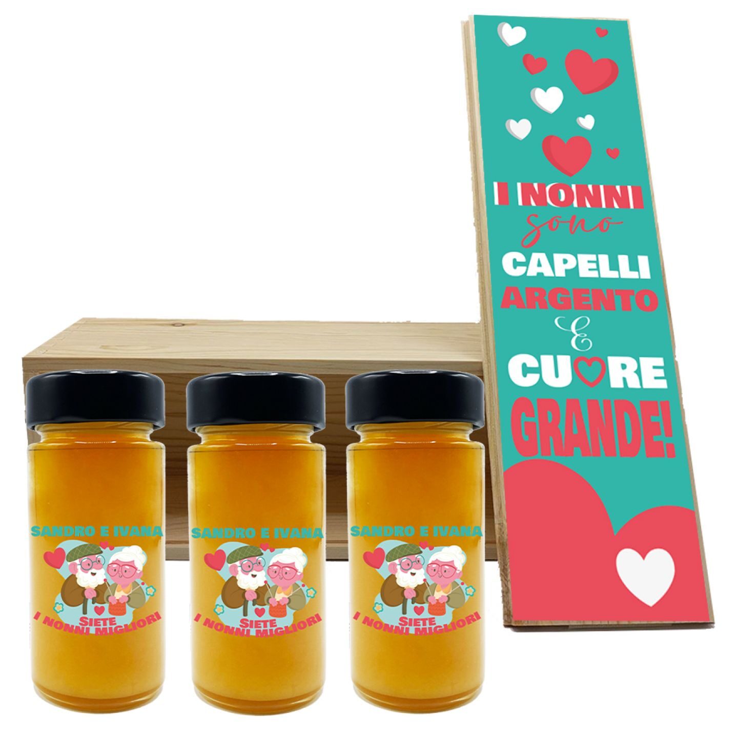 Miele personalizzato con cassetta in legno - idea regalo festa dei nonni - 1