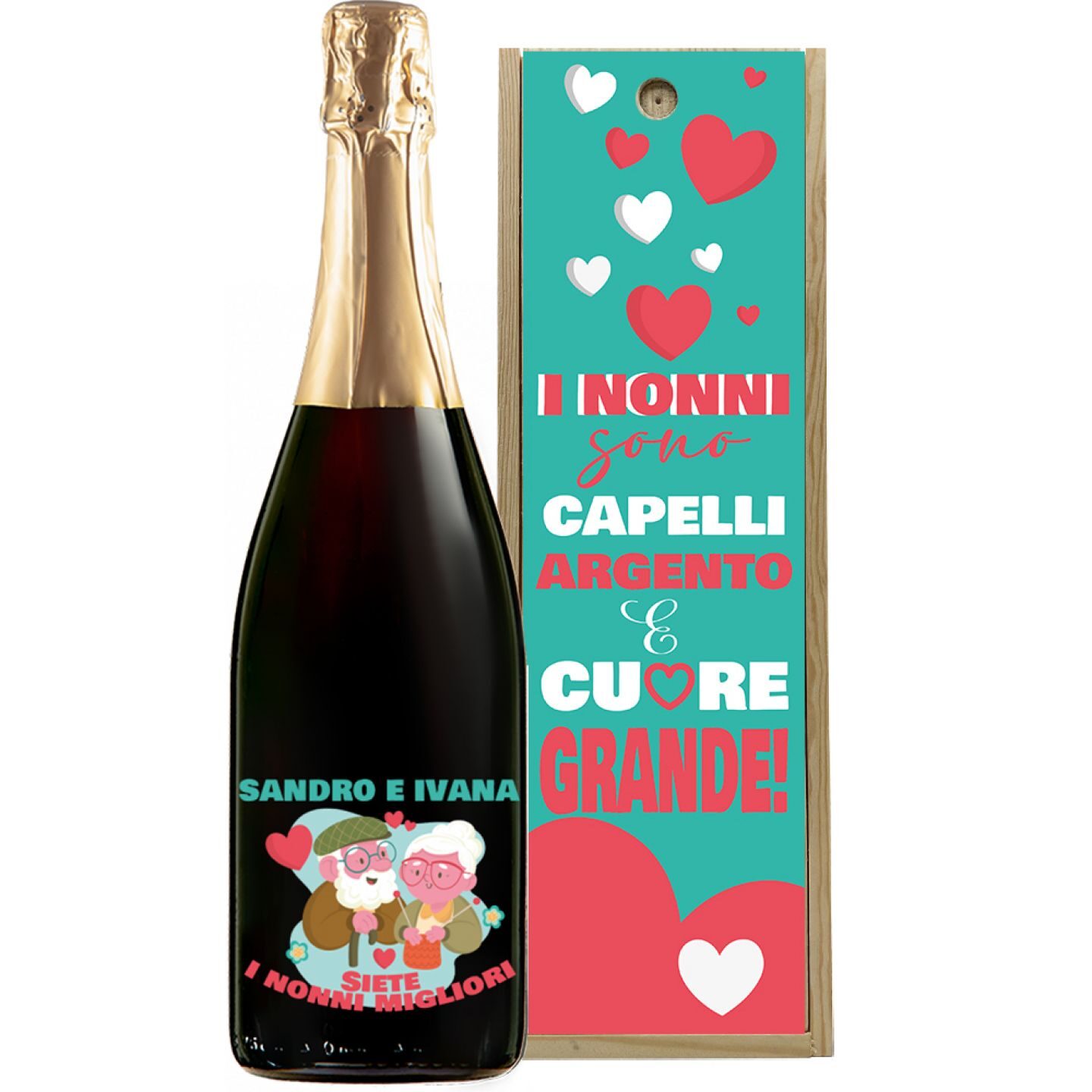 Prosecco personalizzato con cassetta in legno - idea regalo festa dei nonni - 1