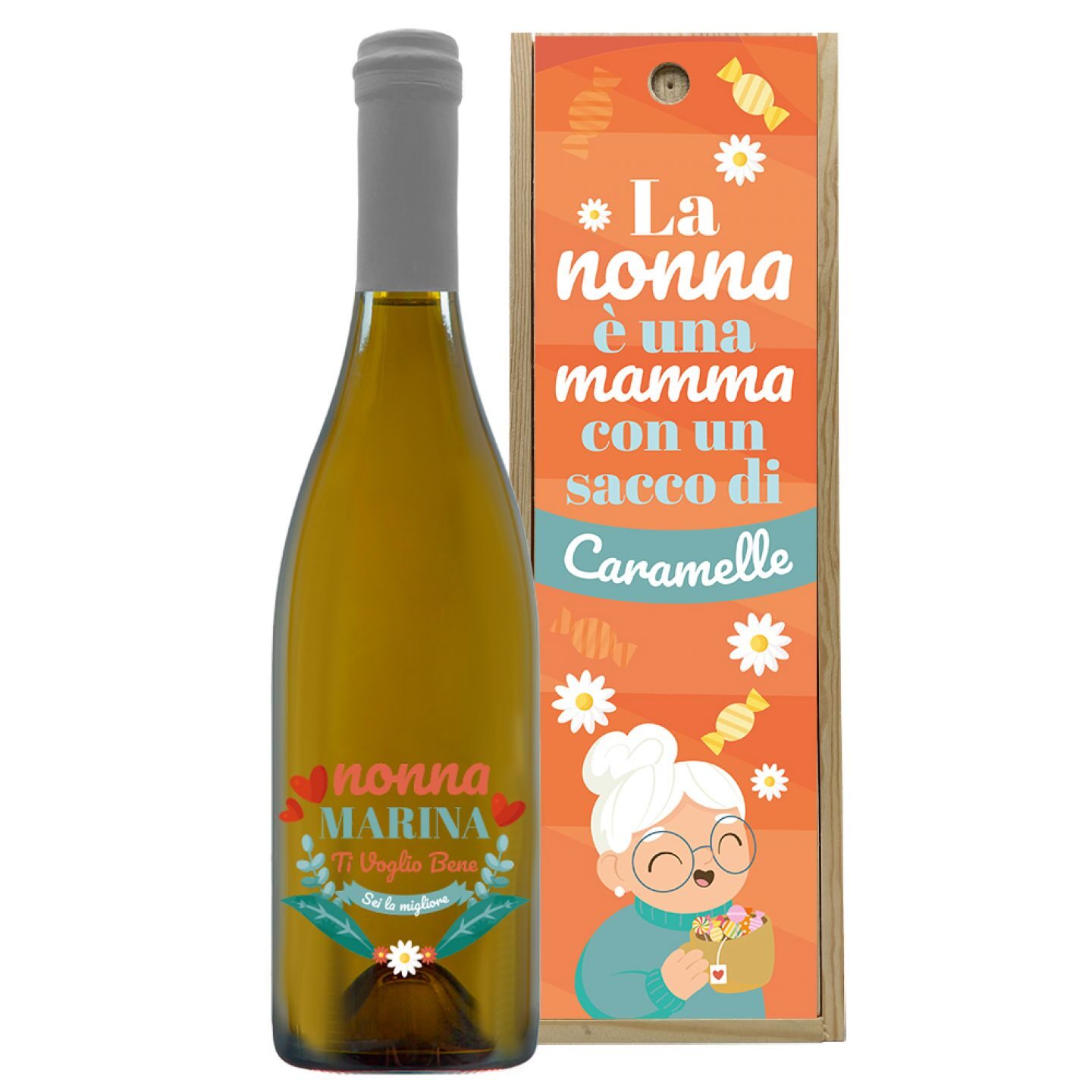 Vino personalizzato con cassetta in legno - idea regalo festa dei nonni - 1