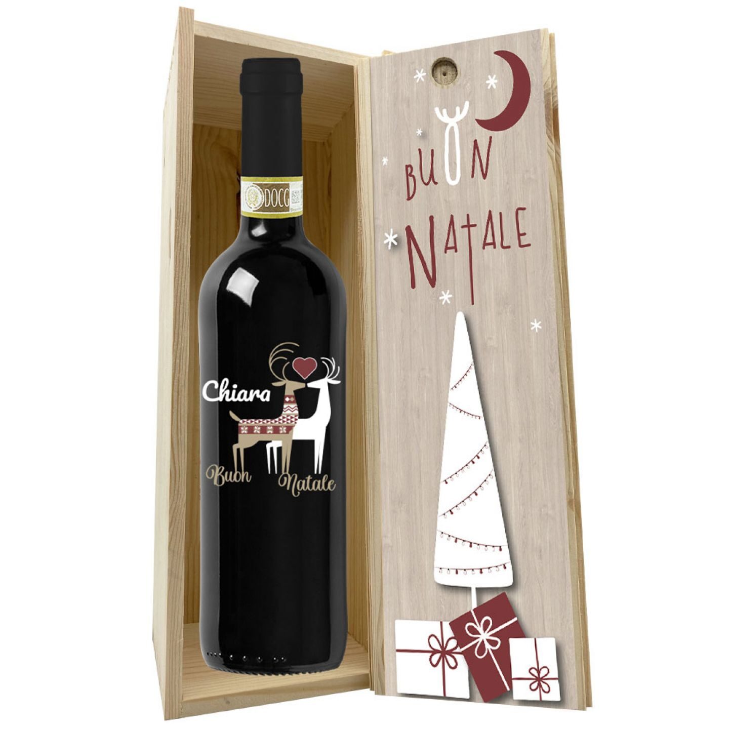 Bottiglia personalizzata con cassetta in legno - idea regalo Natale - 3