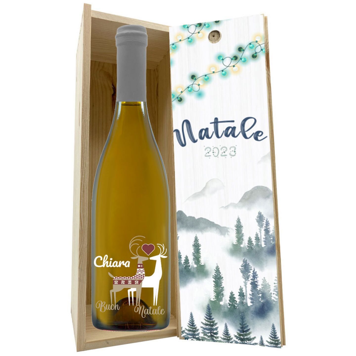Vino personalizzato con cassetta in legno - idea regalo di Natale - 4