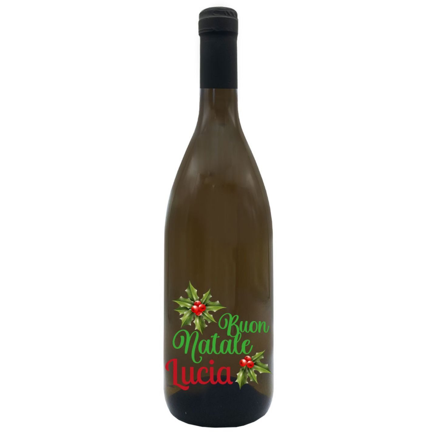 Vino bianco personalizzato - Bottiglia per auguri di Natale con cassetta in legno - 3