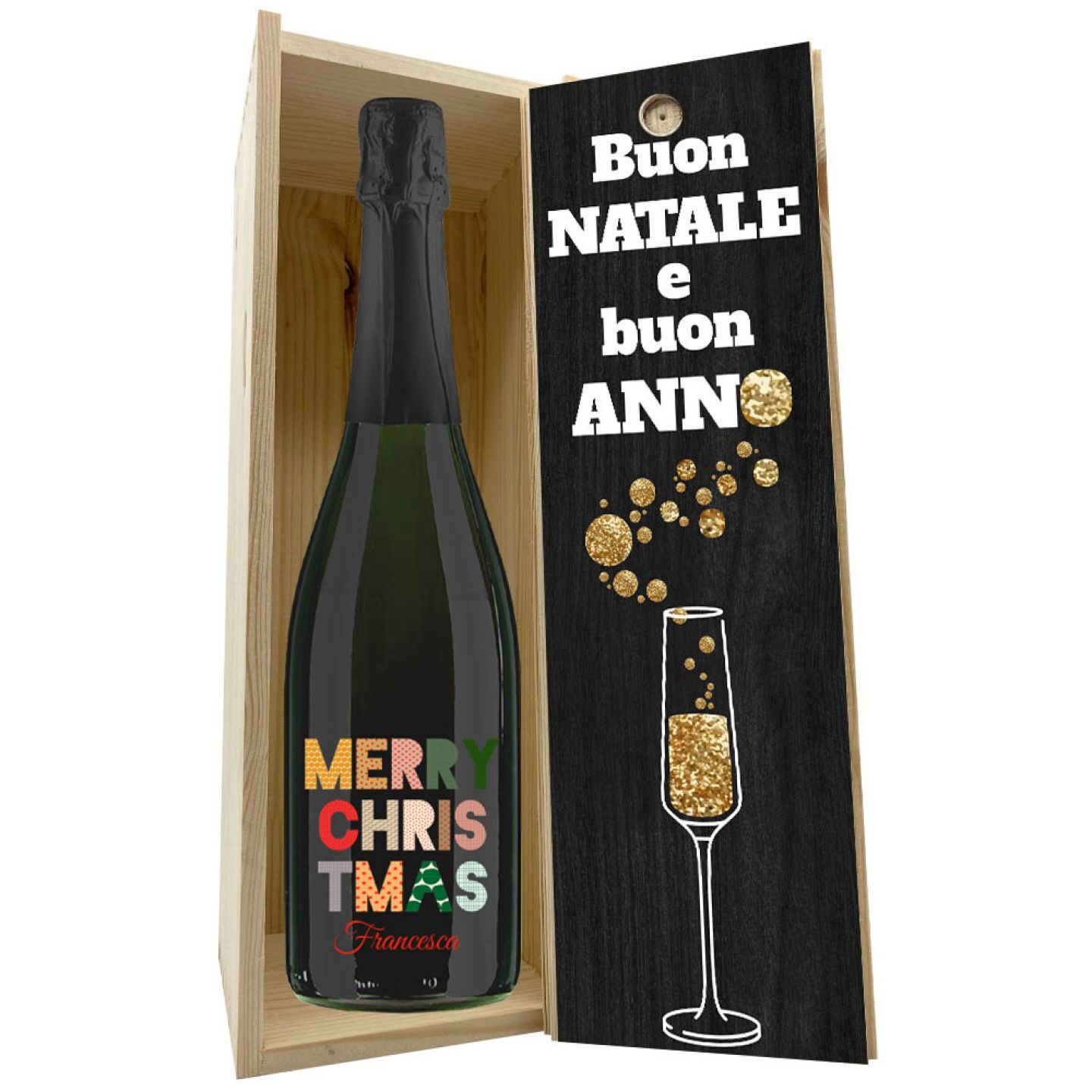 Prosecco Extra Dry MAGNUM - Bottiglia personalizzata con cassa legno per auguri di Natale - 4