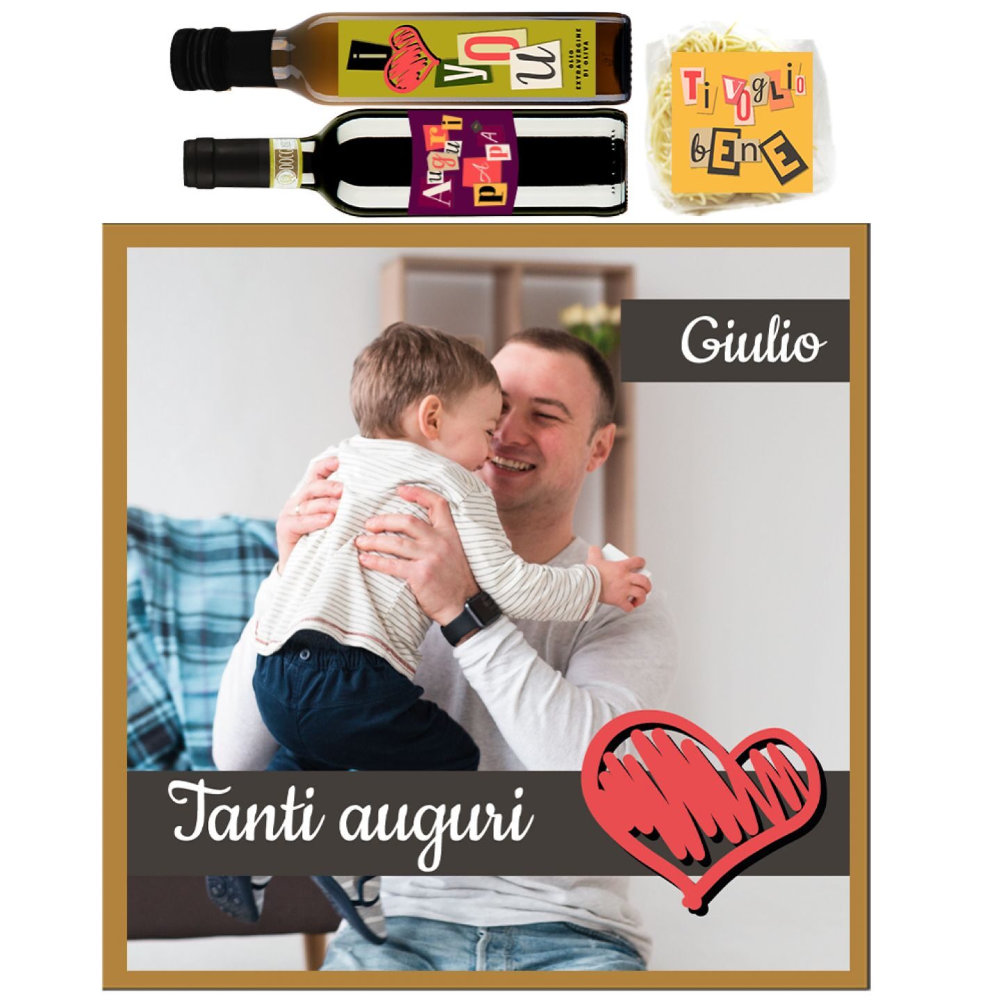 Dad Dinner Box - Chianti DOCG, Pasta, Olio EVO con scatola personalizzata per FESTA DEL PAPA' - COLLAGE - 1