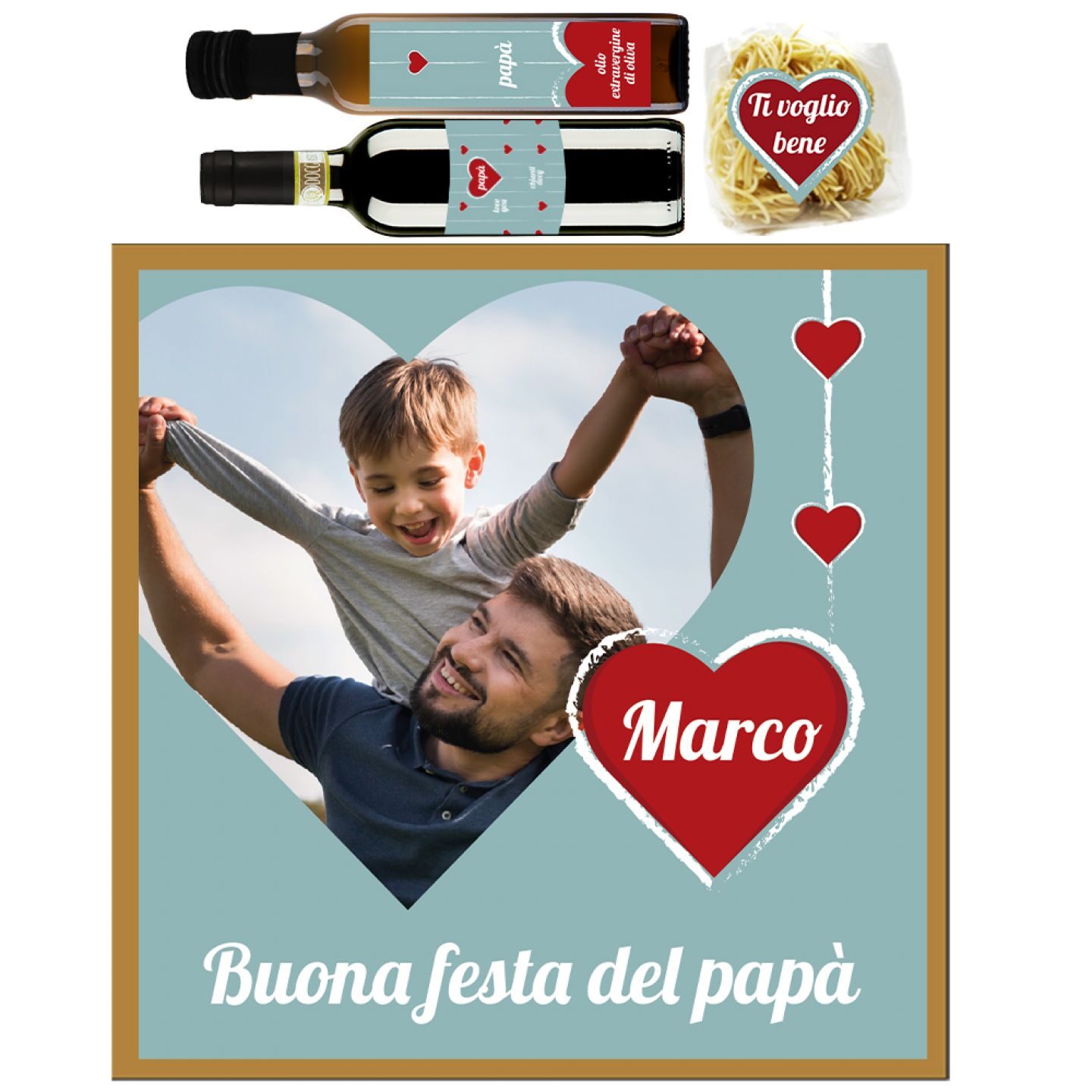 Dad Dinner Box - Chianti DOCG, Pasta, Olio EVO con scatola personalizzata per FESTA DEL PAPA' - HEART - 1