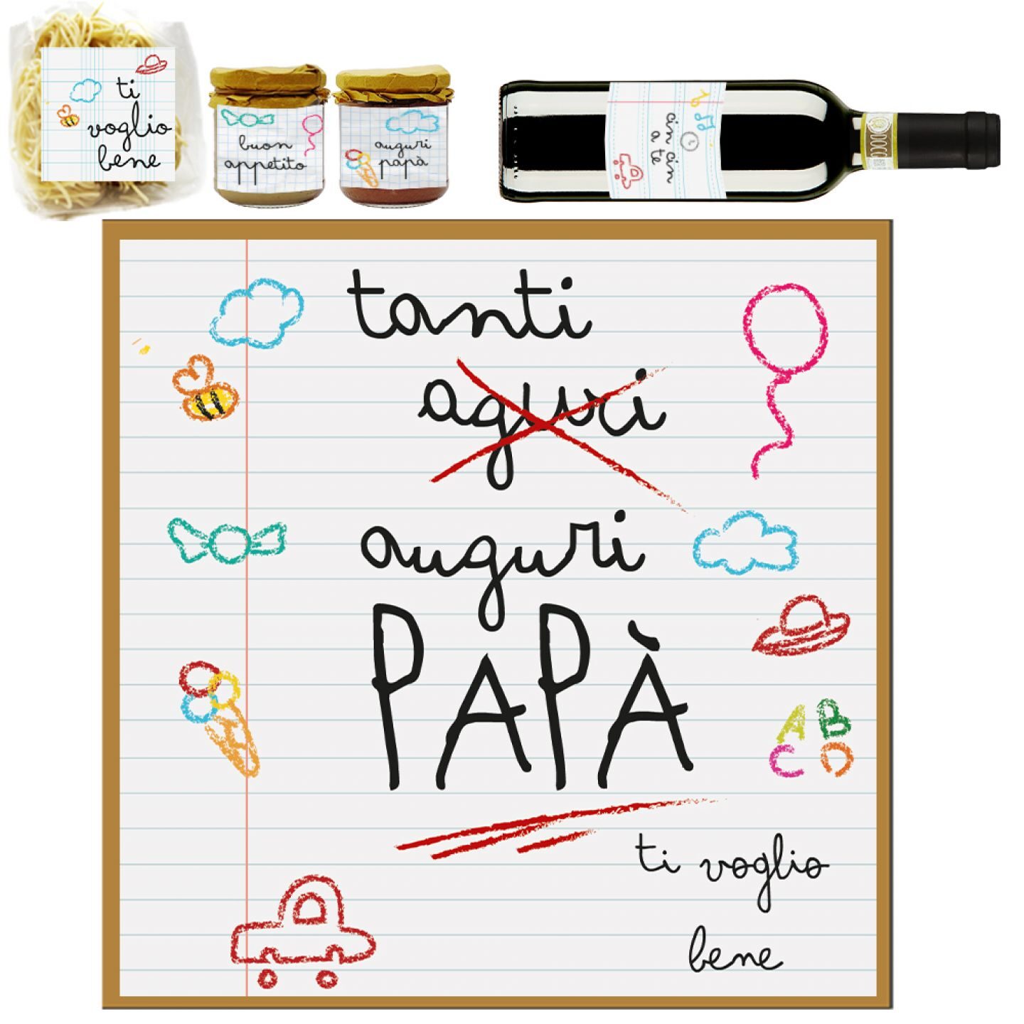 Dad Dinner Box - Chianti DOCG, Pasta, Cacio e Pepe e Crostino Toscano con scatola personalizzata per FESTA DEL PAPA' - SCHOOL - 1