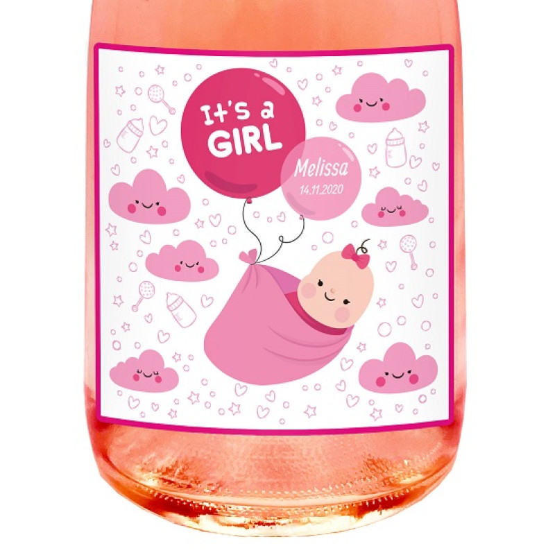 SPUMANTE ANALCOLICO ROSÉ PERSONALIZZATO - Idea regalo per battesimo, nascita o baby shower