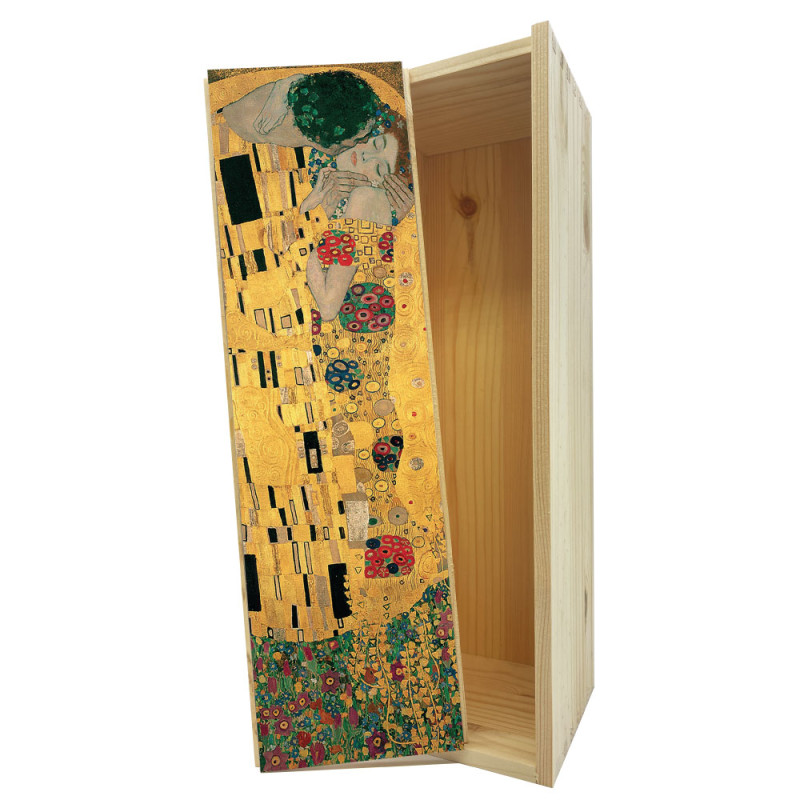 Scatola in legno 1 bottiglia 0,75 L - Adesivo Il Bacio Klimt