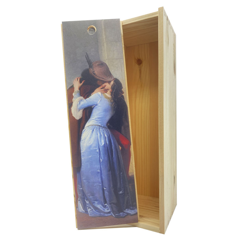 Scatola in legno 1 bottiglia 0,75 L - Adesivo Il Bacio Hayez