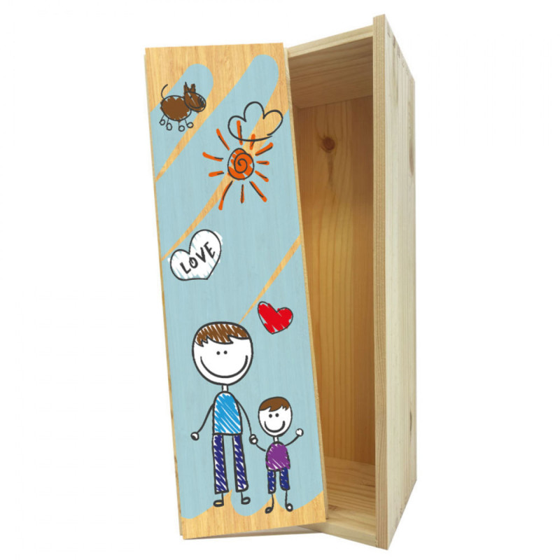 Scatola in legno 1 bottiglia 0,75 L - Personalizzata con disegno
