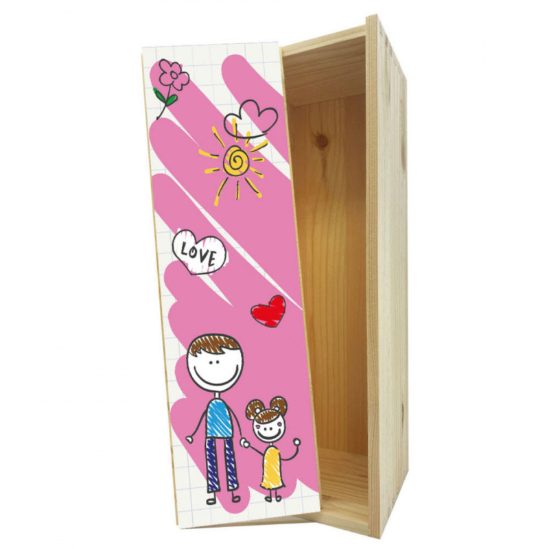 Scatola in legno 1 bottiglia 0,75 L - Personalizzata con disegno