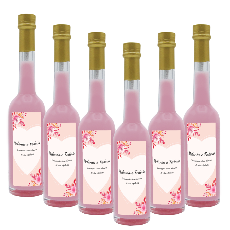 60 Bomboniere liquore crema alla fragola - bottiglie mignon 0.10 lt. - Mini bottiglie di liquore artigianale idea per bomboniere di matrimonio o cerimonie