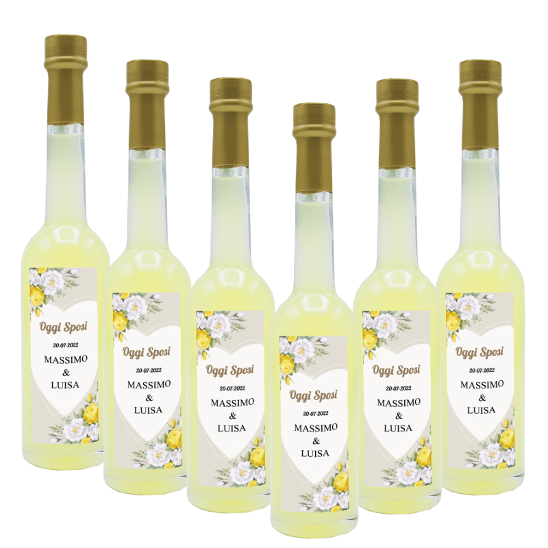 90 Bomboniere liquore al limone - bottiglie mignon 0.10 lt. - Mini bottiglie di liquore artigianale idea per bomboniere di matrimonio o cerimonie