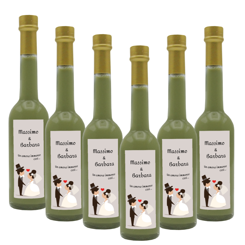 60 Bomboniere crema di pistacchio - bottiglie mignon 0.10 lt. - Mini bottiglie di liquore artigianale idea per bomboniere di matrimonio o cerimonie