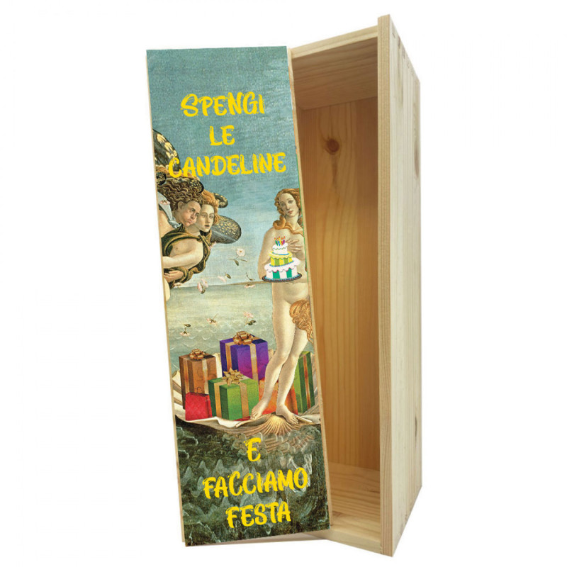Scatola in legno 1 bottiglia 0,75 L - Spegni le candeline e... facciamo festa!