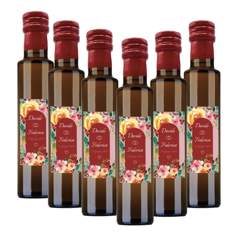 60 bottiglie 0.25 lt. - Olio di Oliva Aromatizzato al peperoncino - Bomboniere personalizzate per matrimonio