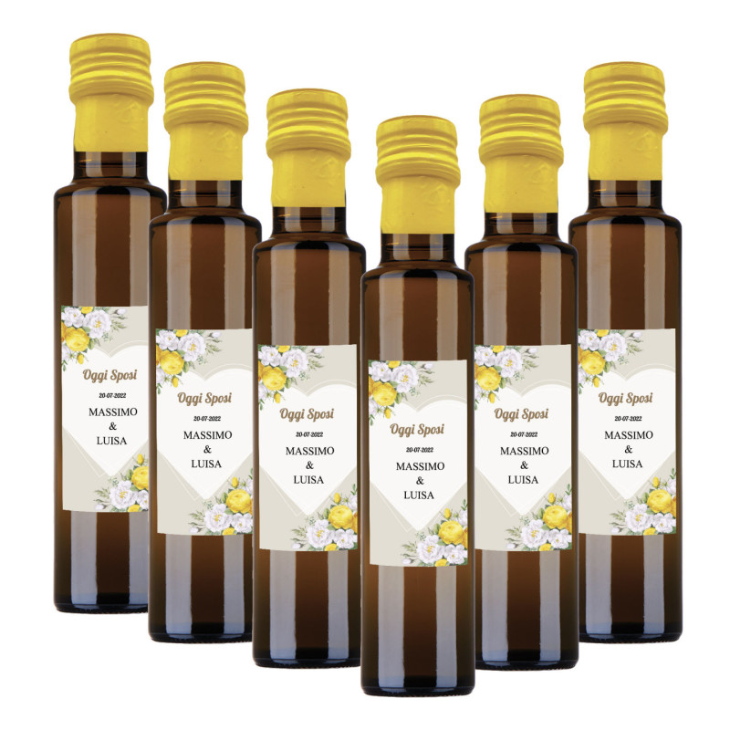 72 bottiglie 0.25 lt. - Olio di Oliva Aromatizzato al limone - Bomboniere personalizzate per matrimonio