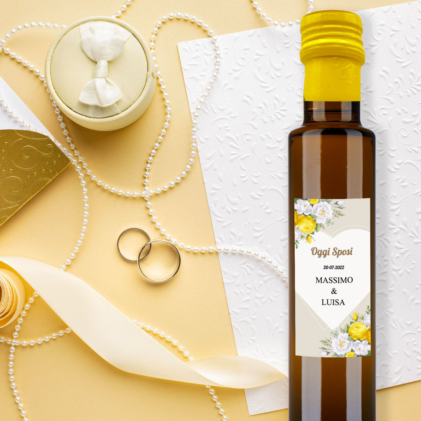 72 bottiglie 0.25 lt. - Olio di Oliva Aromatizzato al limone - Bomboniere personalizzate per matrimonio - 3