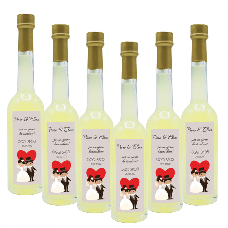 96 Bomboniere liquore al limone - bottiglie mignon 0.10 lt. - mini bottiglie di liquore artigianale idea per bomboniere di matrimonio