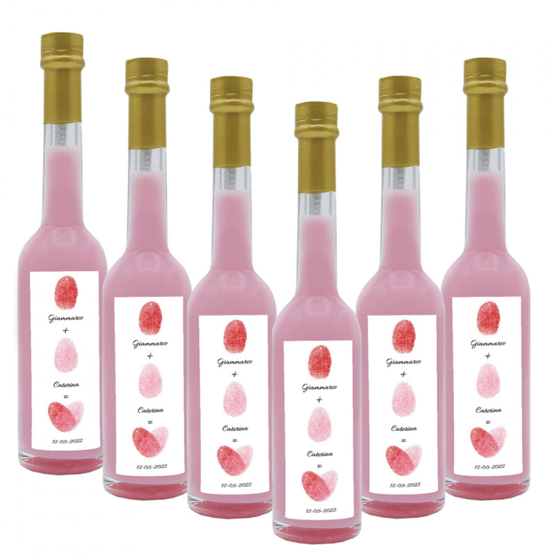 48 Bomboniere liquore crema alla fragola - bottiglie mignon 0.10 lt. - Mini bottiglie di liquore artigianale idea per bomboniere di matrimonio o cerimonie