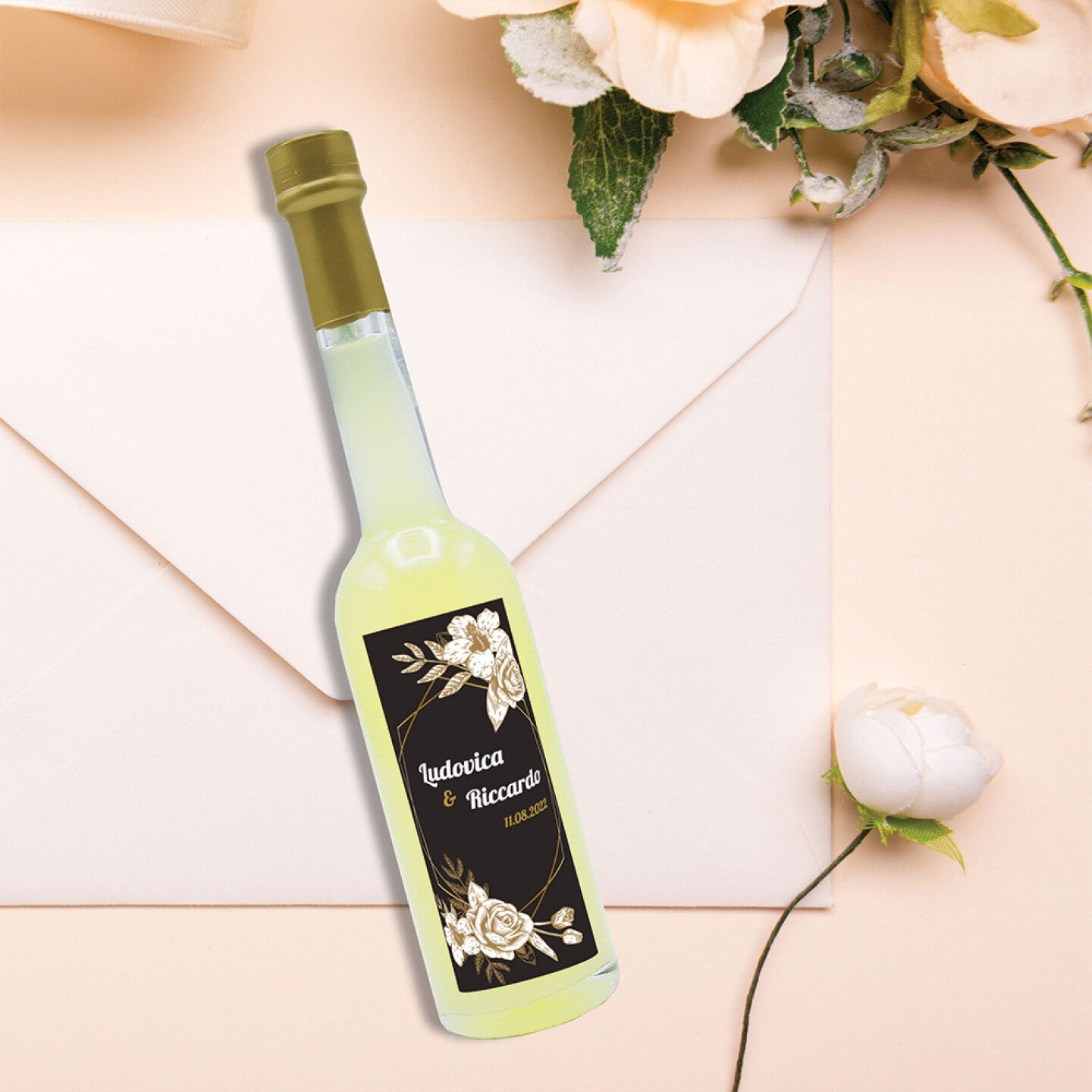 72 Bomboniere liquore al limone - bottiglie mignon 0.10 lt. - mini bottiglie di liquore artigianale idea per bomboniere di matrimonio - 3