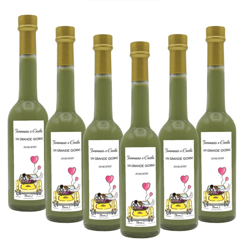 72 Bomboniere crema di pistacchio - bottiglie mignon 0.10 lt. - Mini bottiglie di liquore artigianale idea per bomboniere di matrimonio o cerimonie