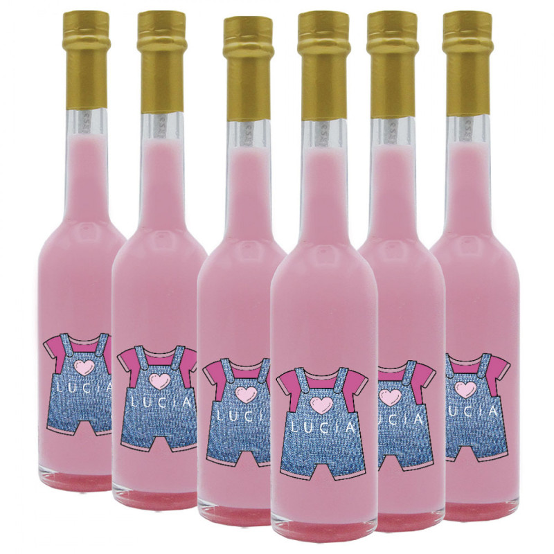 48 Bomboniere liquore crema alla fragola - bottiglie mignon 0.10 lt. - Mini bottiglie di liquore artigianale idea per bomboniere baby shower