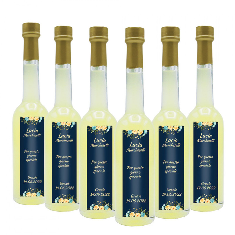 36 Bomboniere liquore al limone - bottiglie mignon 0.10 lt. - mini bottiglie di liquore idea per bomboniere prima comunione o cresima