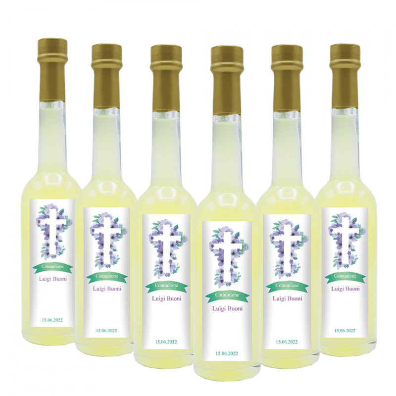 24 Bomboniere liquore al limone - bottiglie mignon 0.10 lt. - mini bottiglie di liquore idea per bomboniere comunione