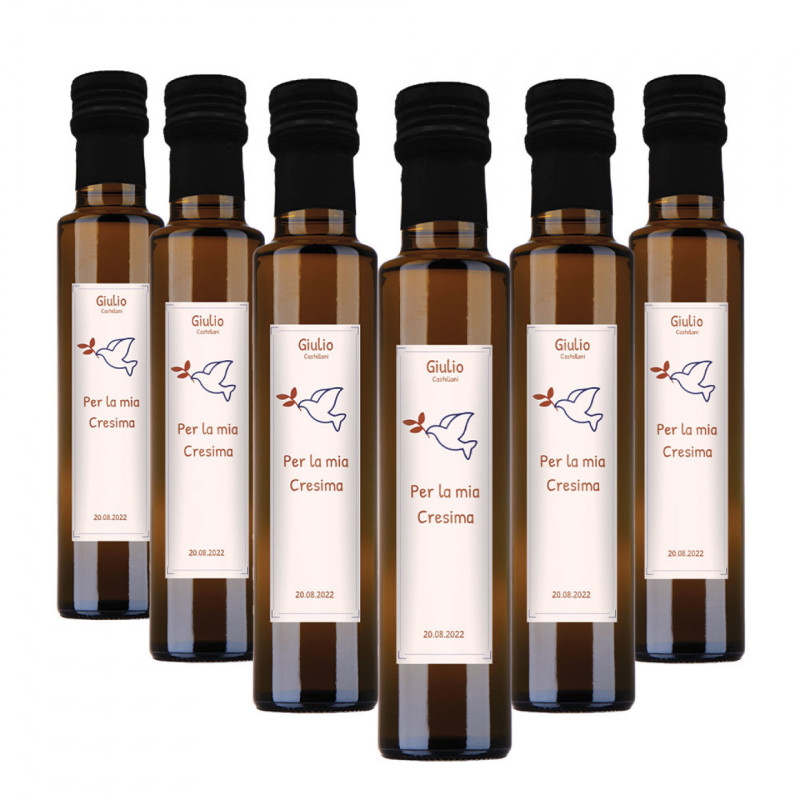24 bottiglie 0.25 lt. - Olio Extra Vergine di Oliva - Bomboniere personalizzate per cresima