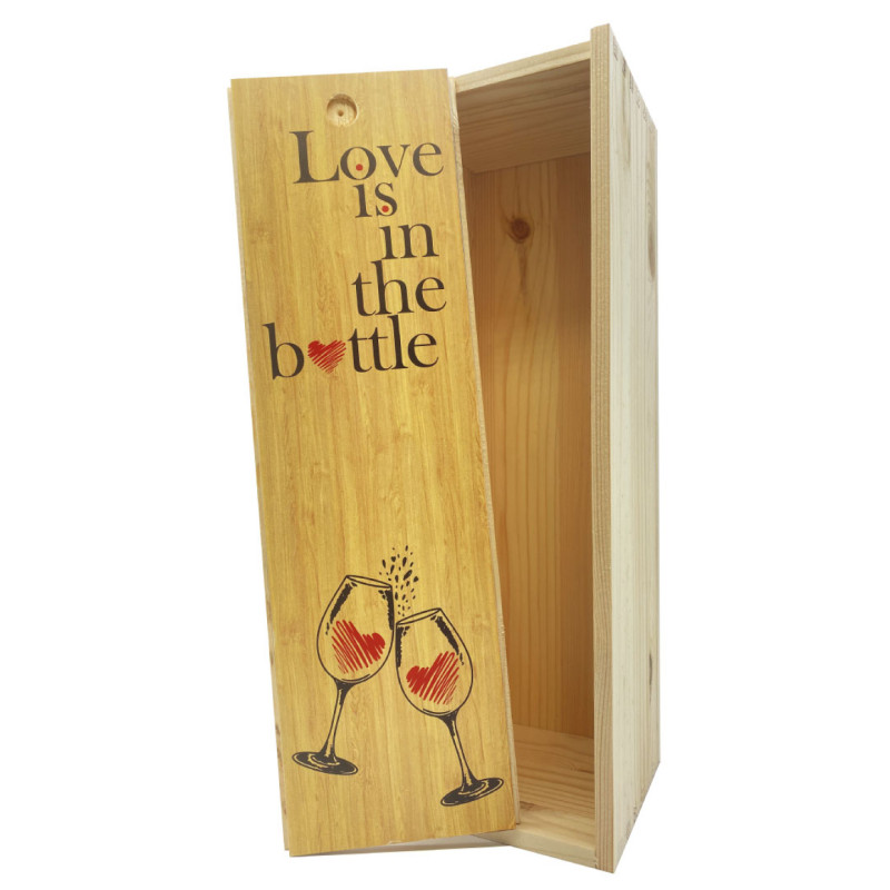 Scatola in legno 1 bottiglia 1,5 L MAGNUM - Adesivo Love is...