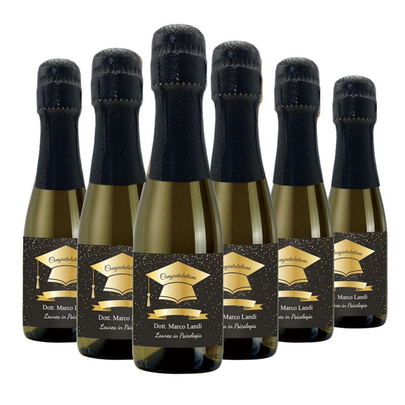 36X Bottiglie di Prosecco piccole personalizzate per Laurea - Mignon 20cl - bomboniere per festa di laurea