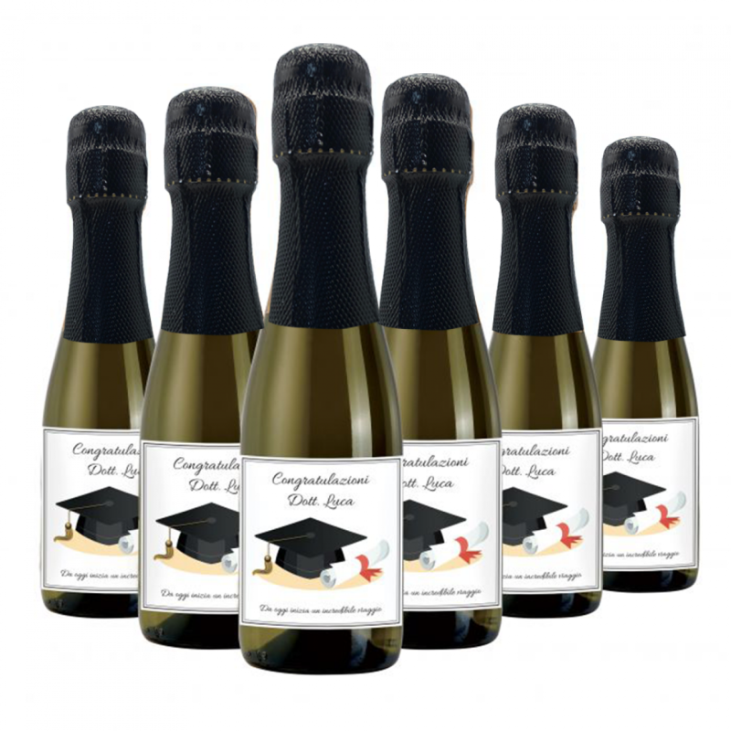 24X Bottiglie di Prosecco piccole personalizzate per Laurea - Mignon 20cl - bomboniere per festa di laurea